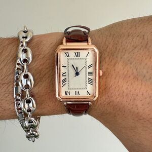 y2k style cute rectangle brown leather luxury watch